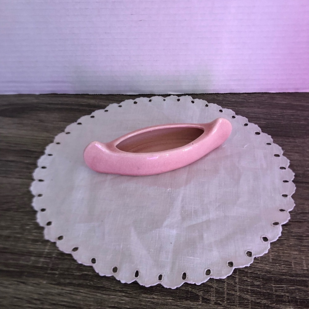 Handmade Pink Ceramic Miniature Canoe